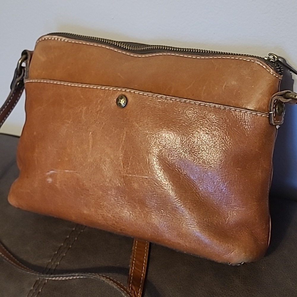 Patricia Nash Avelino Smooth Italian Leather Cognac Crossbody Handbag Purse - Picture 5 of 16